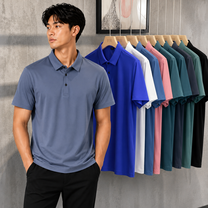 Mens Seamless Knit Polo Shirt Short Sleeve Lapel Smart Casual Top UK S-4XL