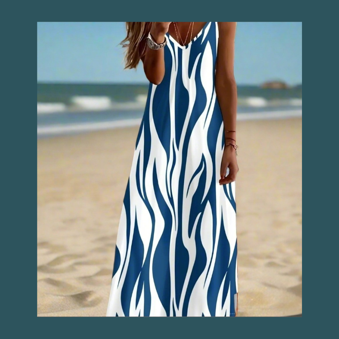 Women's Bohemian Marble Print Maxi Dresses – Sleeveless Loose A-Line Beach Resort Dresses