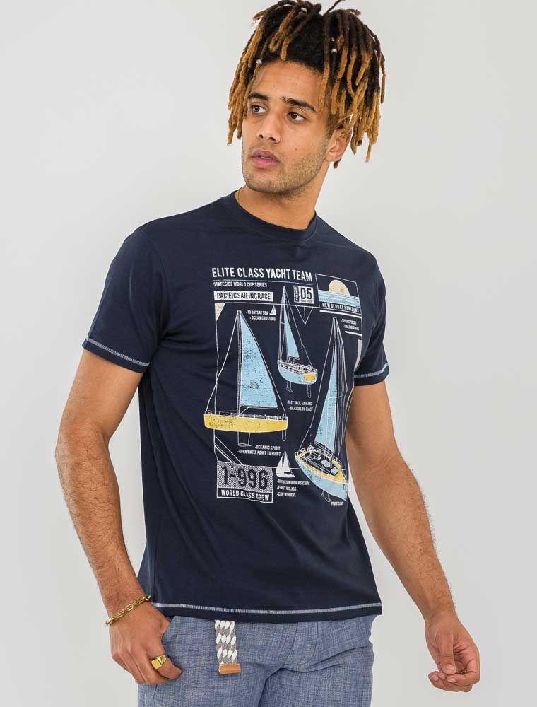 NEVILLE - D555 Mens Plus Size Yacht Team Crew Neck Printed T-Shirt