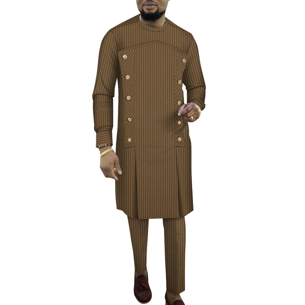 African Men's Striped Two-pieces Luxury Suit
