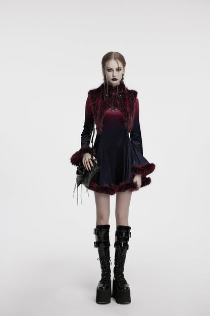 Punk Rave Lilith Gradient Devil Fur Shawl in Crimson