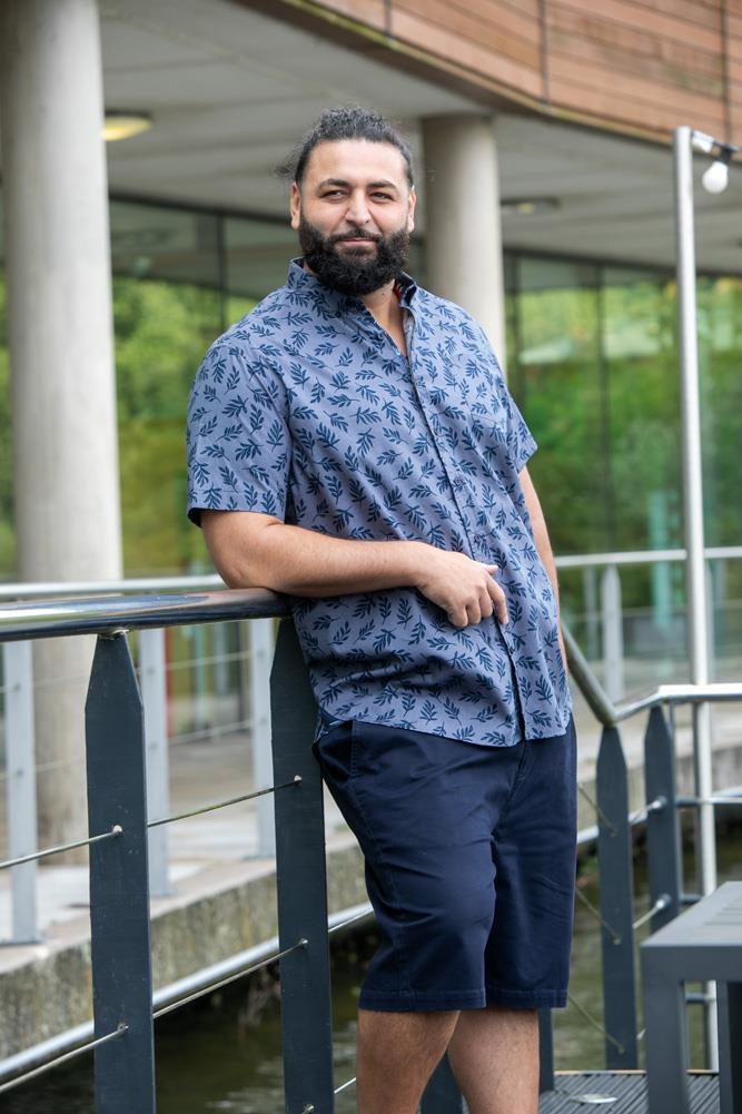 D555 KETTERING Hawaiian Leaf Print Short Sleeve Shirt For Men in Denim, 2XL-6XL