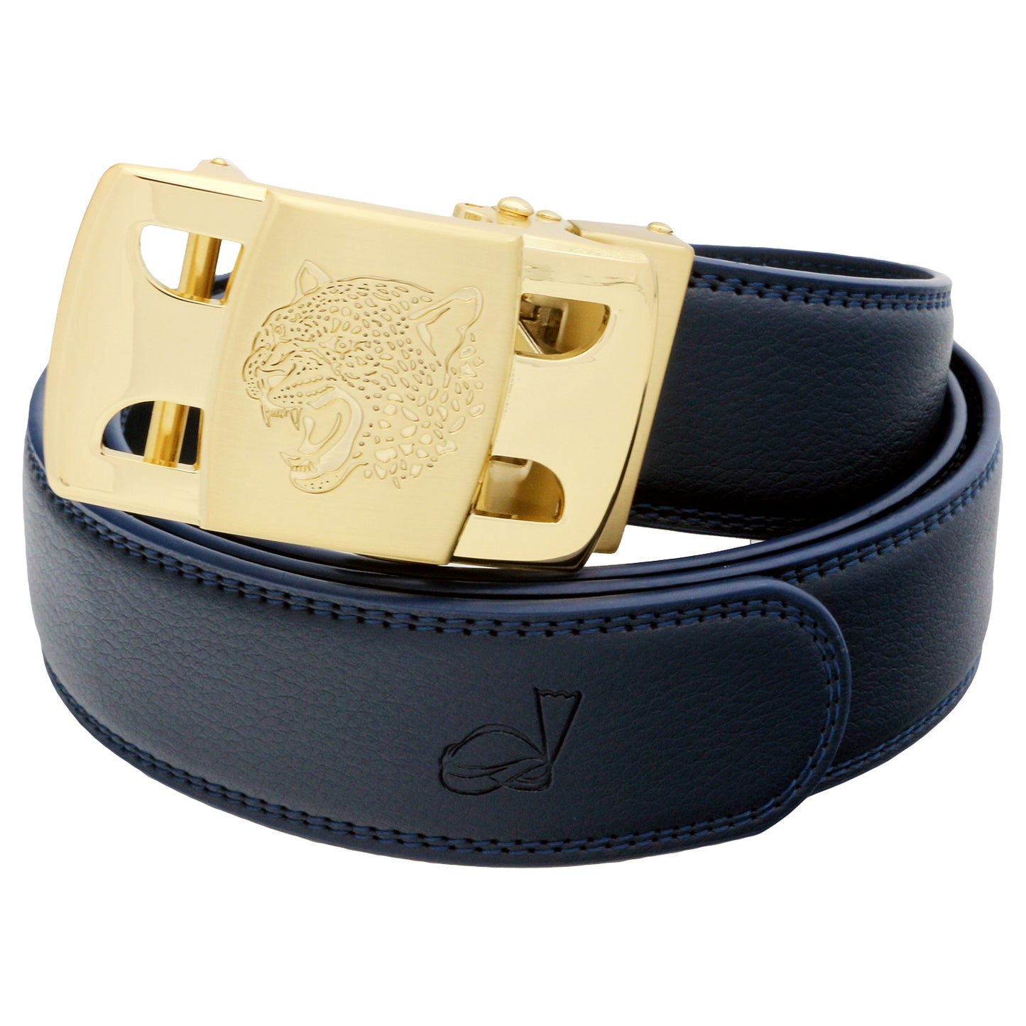 QHA Men's Ratchet Leather Belt Tiger Themed Automatic Buckle 35mm Wide Golf Q56
