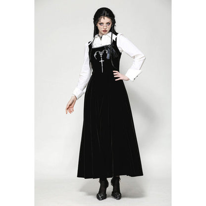 Dark in Love Lux Black Velvet Horn Embroidery Maxi Dress