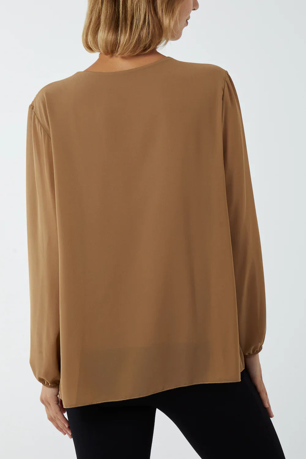 Pleated Longsleeve Top with Necklace – One Size Fits 8–16 (Available in Multiple Colours)