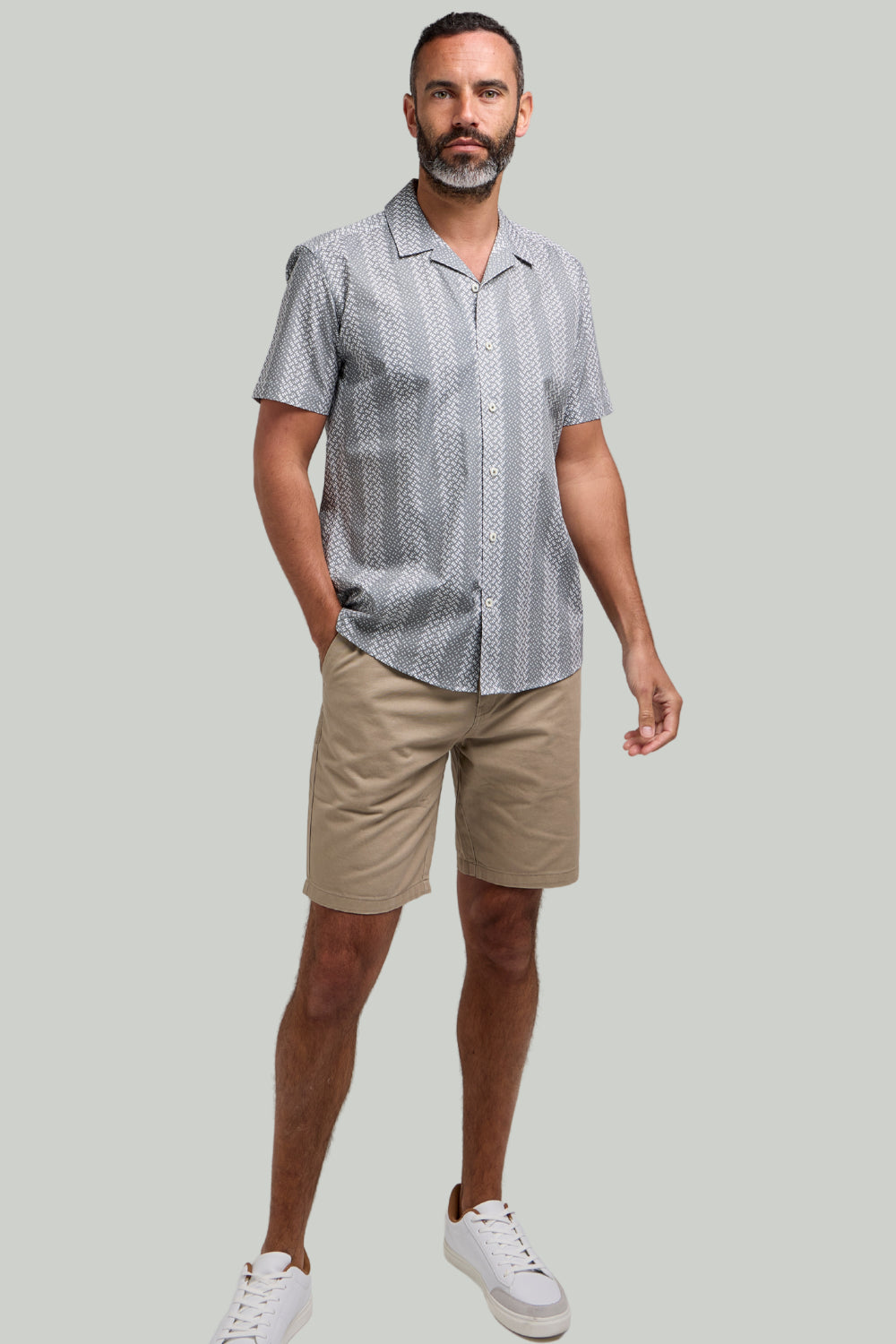 Double TWO Geometric Stripe Short Sleeve Shirt For Men in 2 Colours, M-5XL