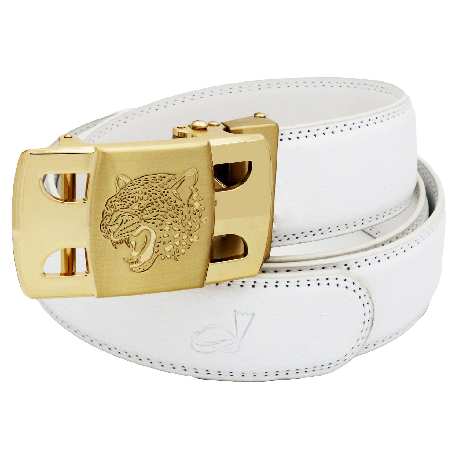QHA Men's Ratchet Leather Belt Tiger Themed Automatic Buckle 35mm Wide Golf Q56