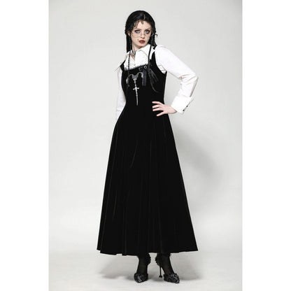 Dark in Love Lux Black Velvet Horn Embroidery Maxi Dress