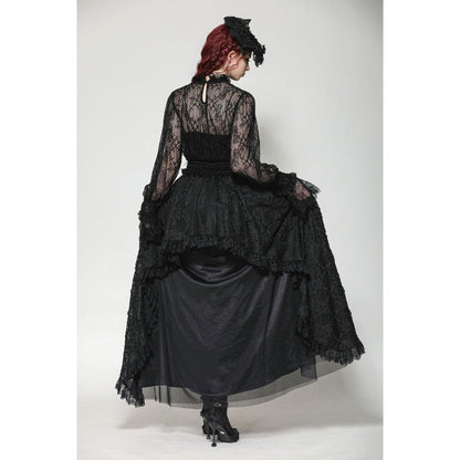 Dark in Love Aoife Black Hollow Lace Elastic Pleated Waist Eyelash Lace Cuff Top