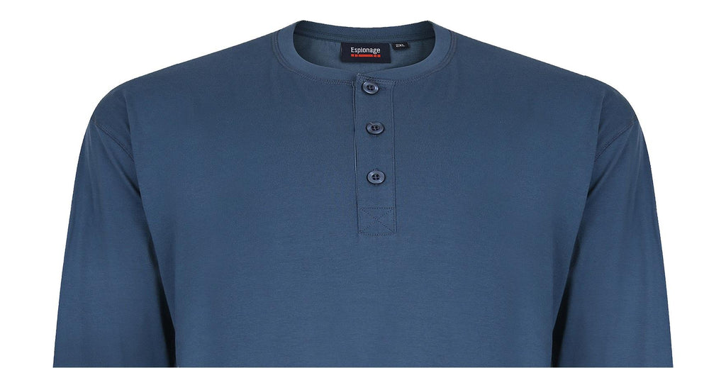 Espionage Men's Big Size Pure Cotton Long Sleeve Grandad Tee Shirts (310) 2XL-8XL, 3 Colours