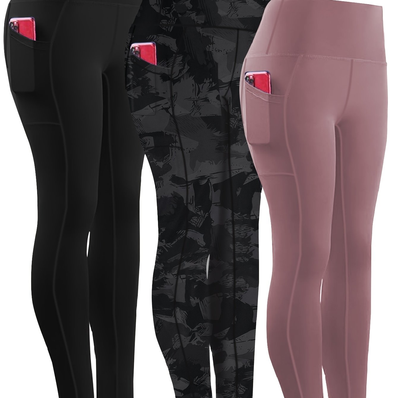 Three-piece Set, Sports Yoga Pants for Women, High Waist, Tight, Quick-Drying, Compression Pants, High Elasticity, Running Outerwear, Long Trousers, Bottoming Pants