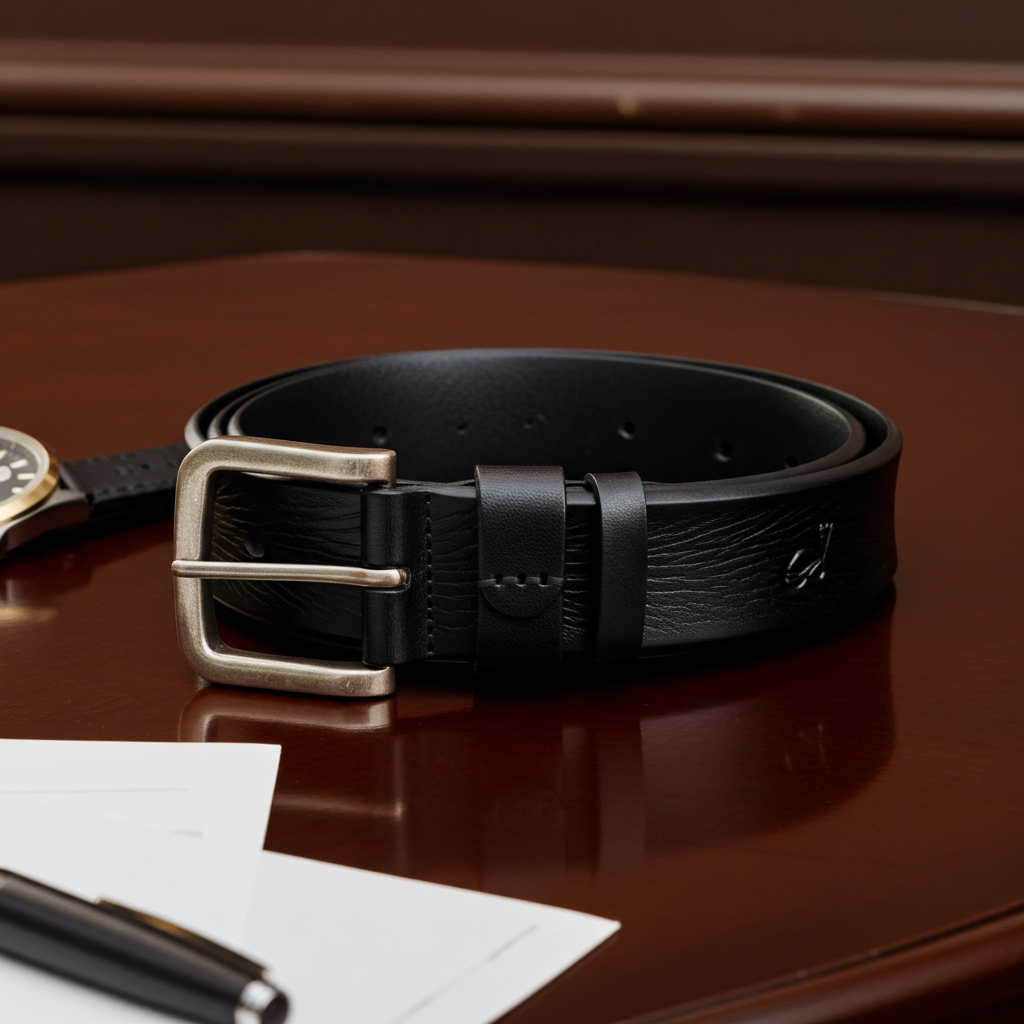 QHA Mens 38mm Top Grain Leather Jeans Belt with Pin Buckle, Black Q16