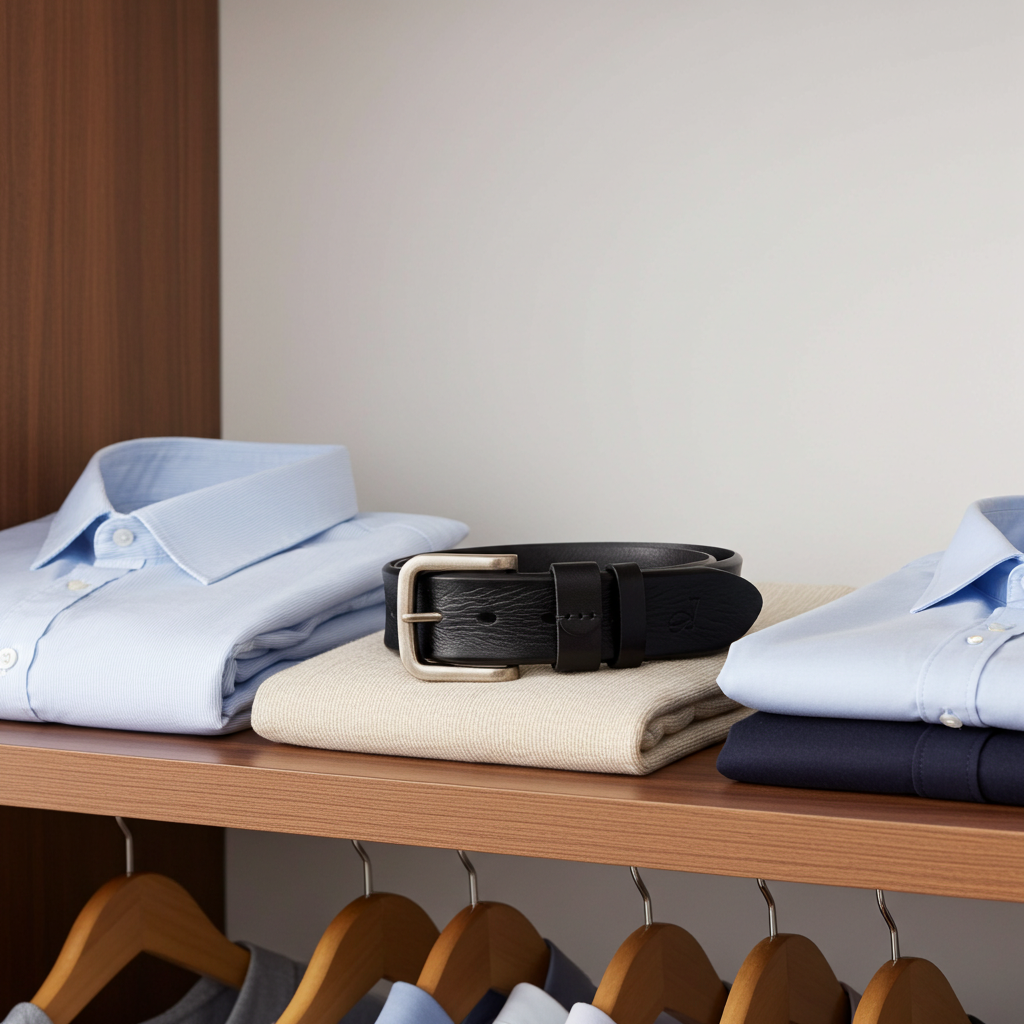 QHA Mens 38mm Top Grain Leather Jeans Belt with Pin Buckle, Black Q16