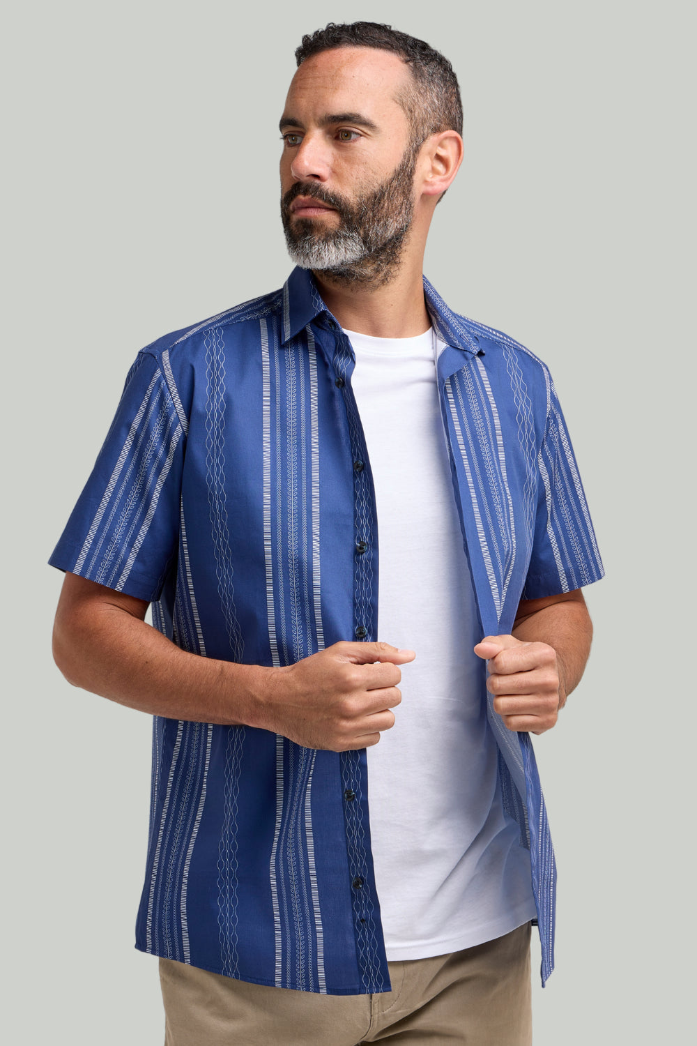 Double TWO Stripe Short Sleeve Shirt For Men in 2 Colours, M-5XL