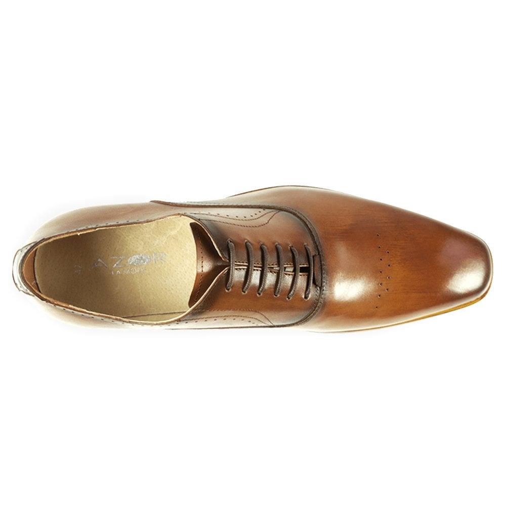 Azor Mens Pompei Oxford Formal Leather Lace Up Shoes in Tan 7 to 12