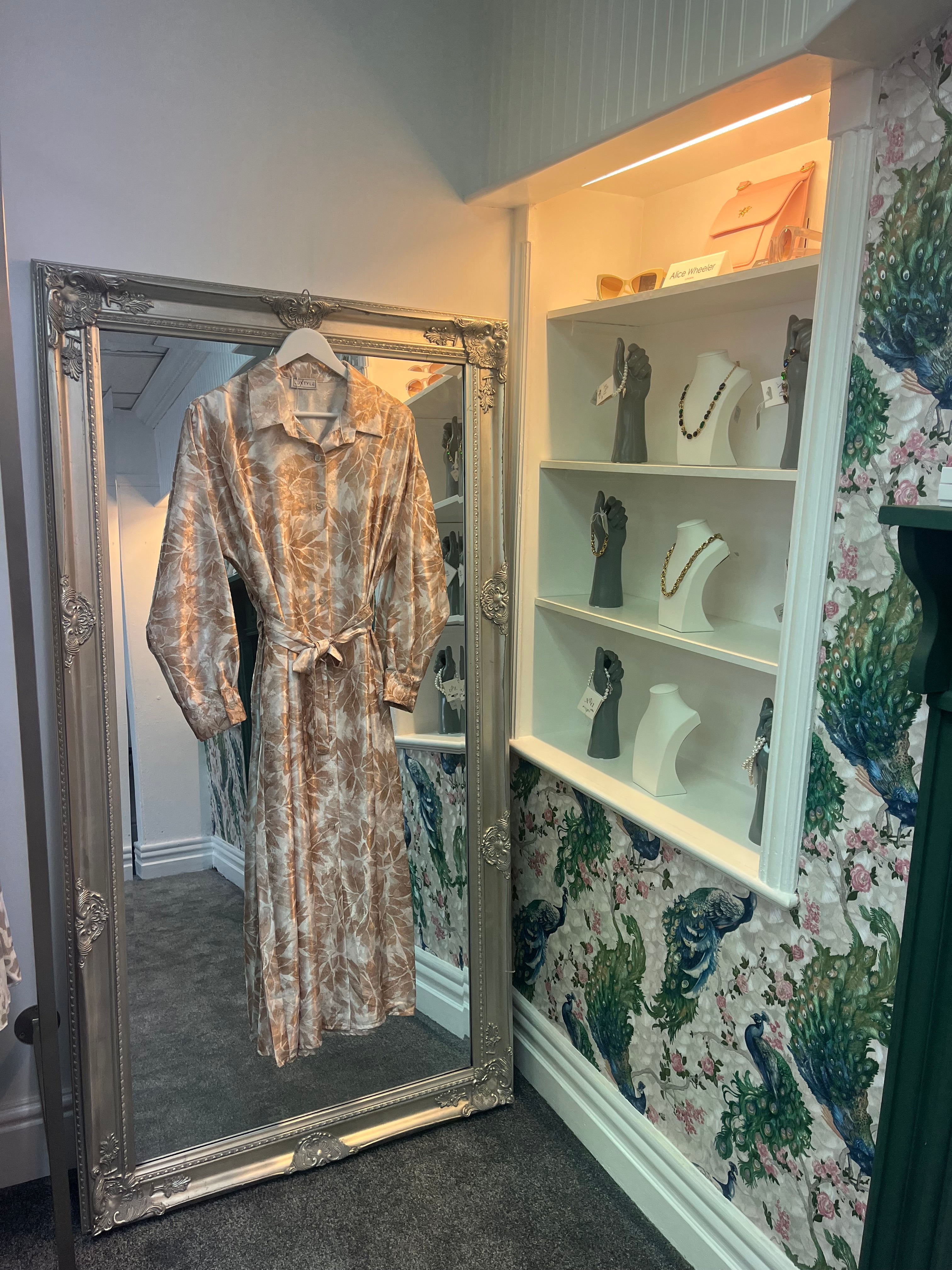 Beige Maxi Floral Shirt Dress | Button Down Summer Dress | One Size 8–14