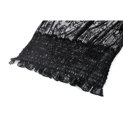 Dark in Love Aoife Black Hollow Lace Elastic Pleated Waist Eyelash Lace Cuff Top