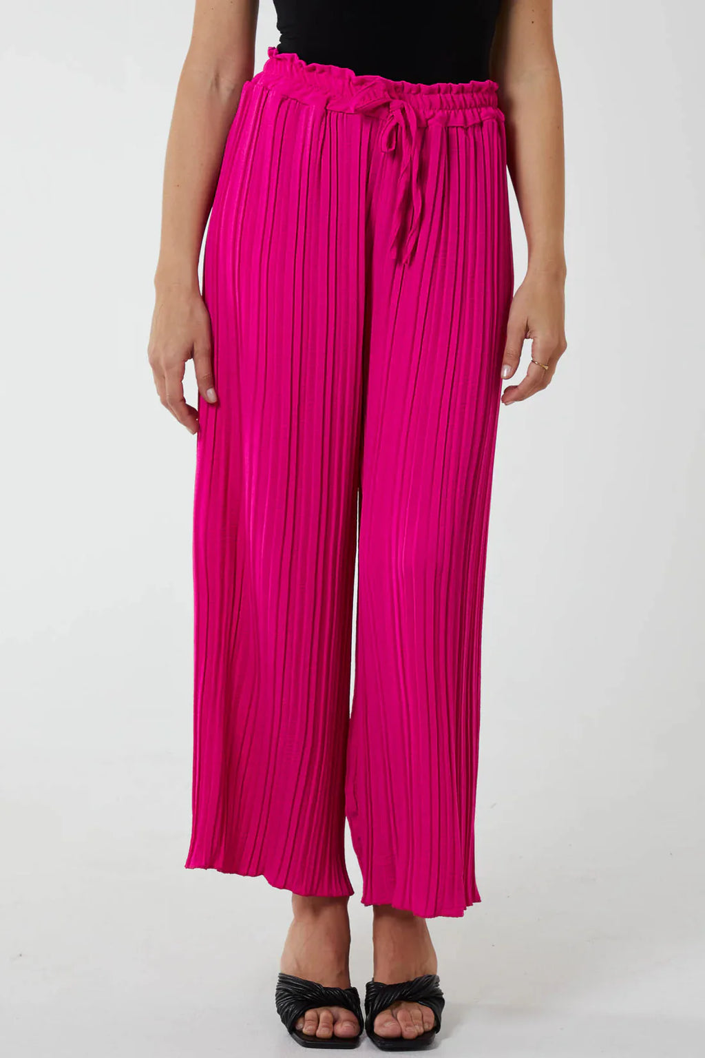 Fuchsia Plissé Wide Leg Drawstring Trousers – One Size Fits UK 8–16 | Misumi