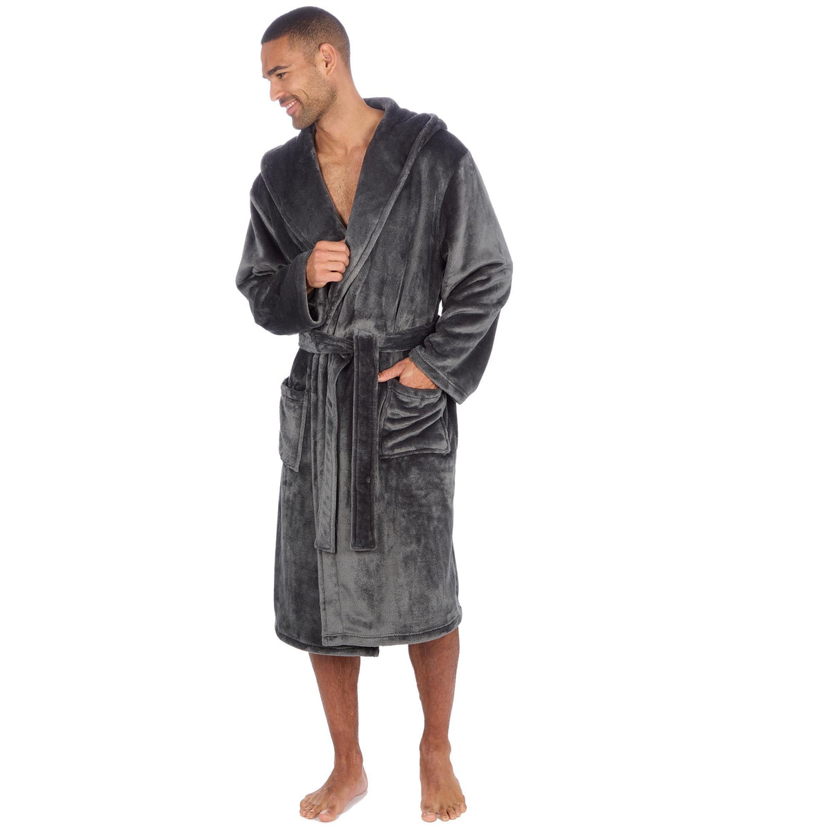 Cargo Bay Men's Soft Touch Fleece Hooded Dressing Gown with Front Pockets