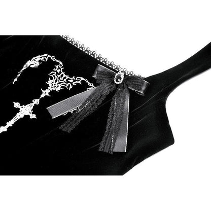 Dark in Love Lux Black Velvet Horn Embroidery Maxi Dress