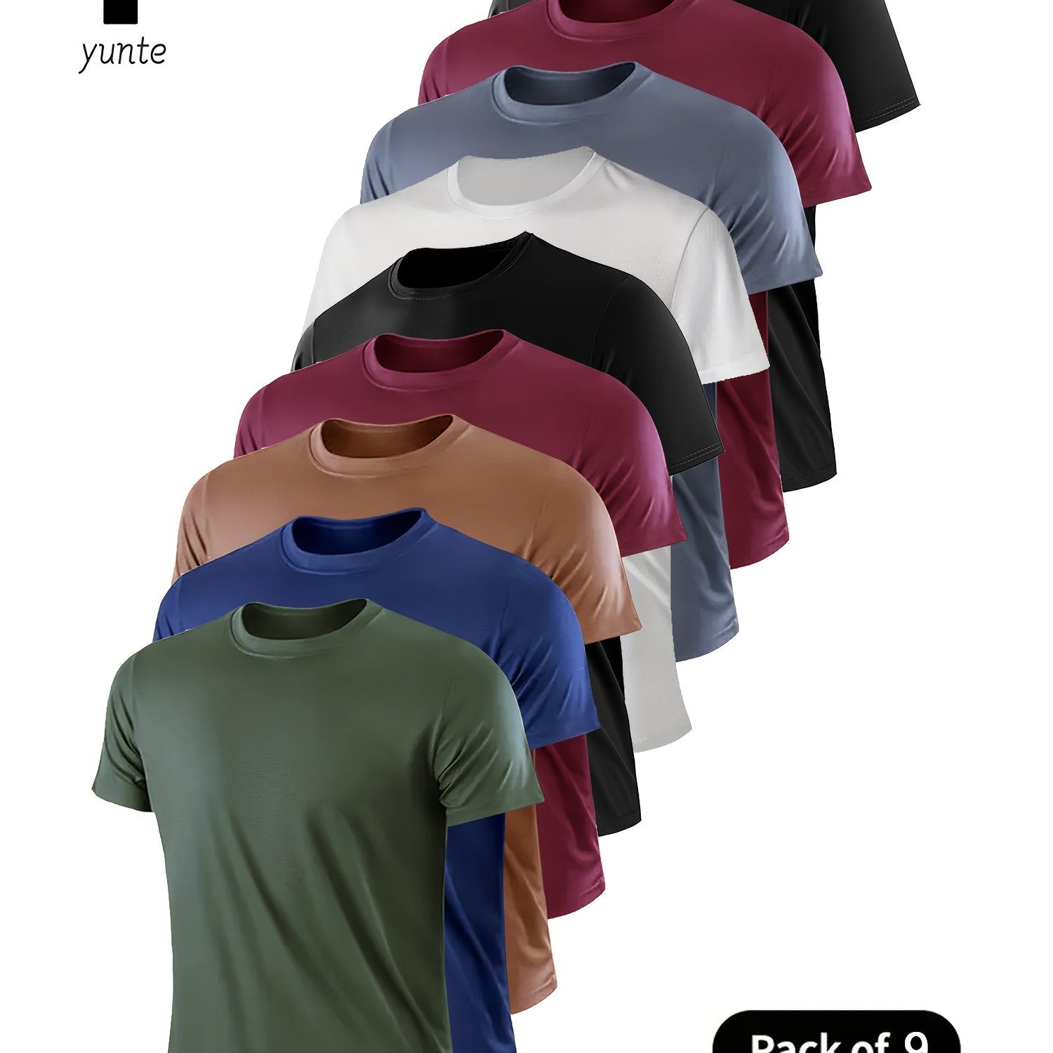 9pcs Men's Quick-Dry Athletic T-Shirts - Breathable, Moisture-Wicking Short Sleeve Shirts for Gym, Running & Training - Ultra-Lightweight, Crew Neck