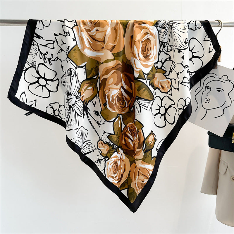 Women's Premium Twill Silk Scarf, Large Printed 90/90cm Striped Square Scarf