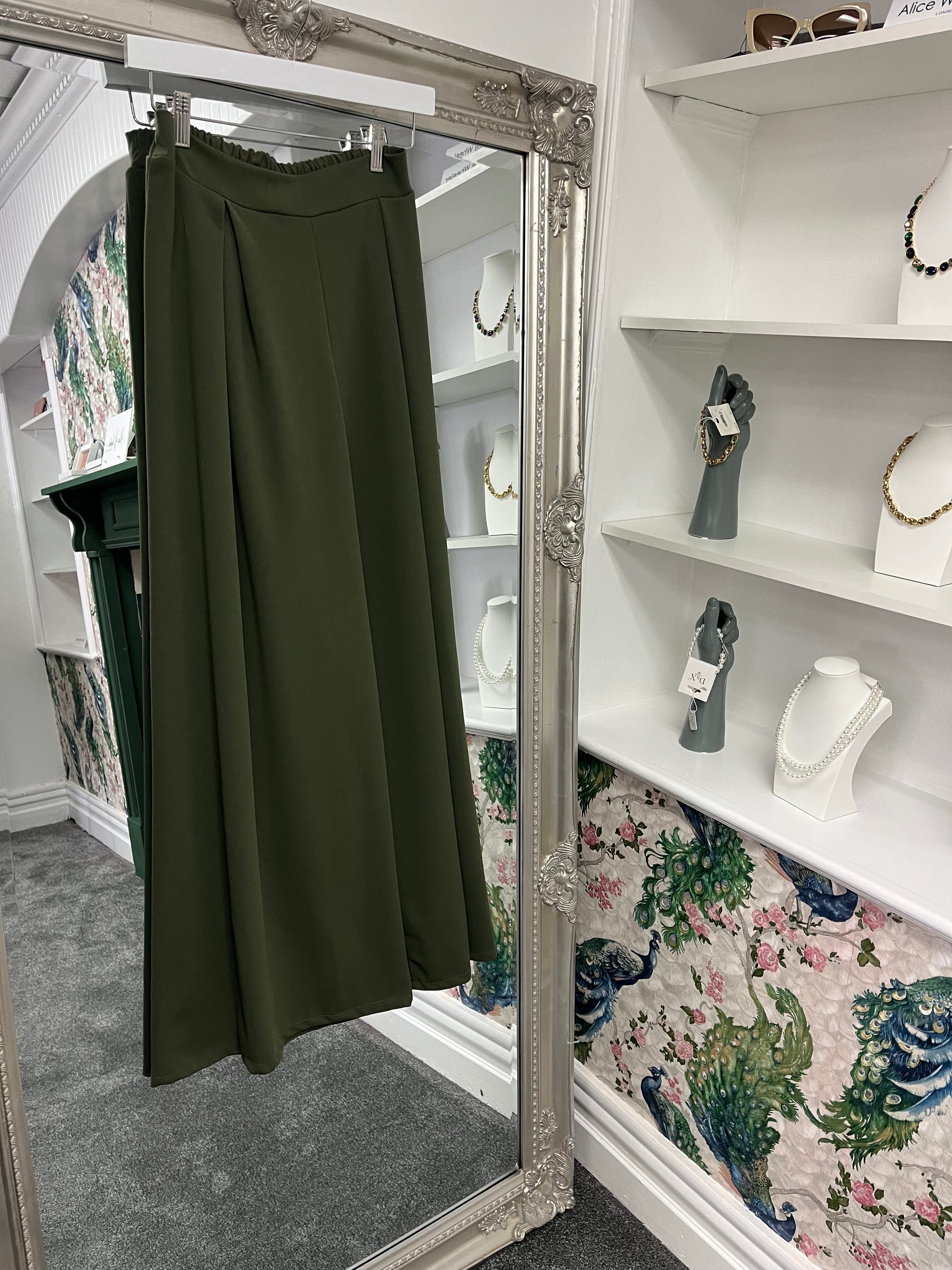 Khaki Wide Leg Trousers S/M – Fits Up to UK 12/14