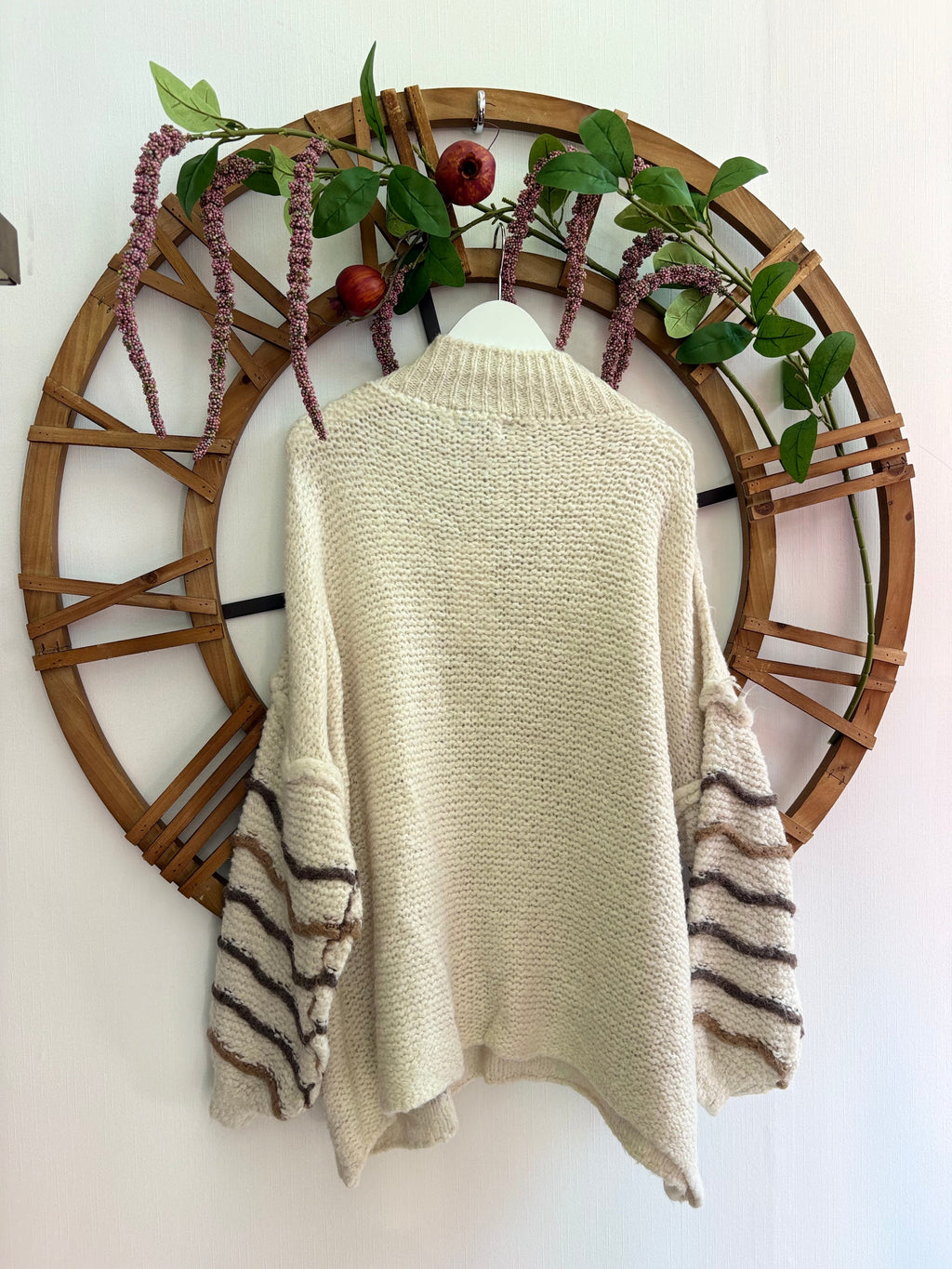 Luxtyle Chunky Stripe Knit Jumper – Ecru, Camel & Khaki – One Size (up to 18)
