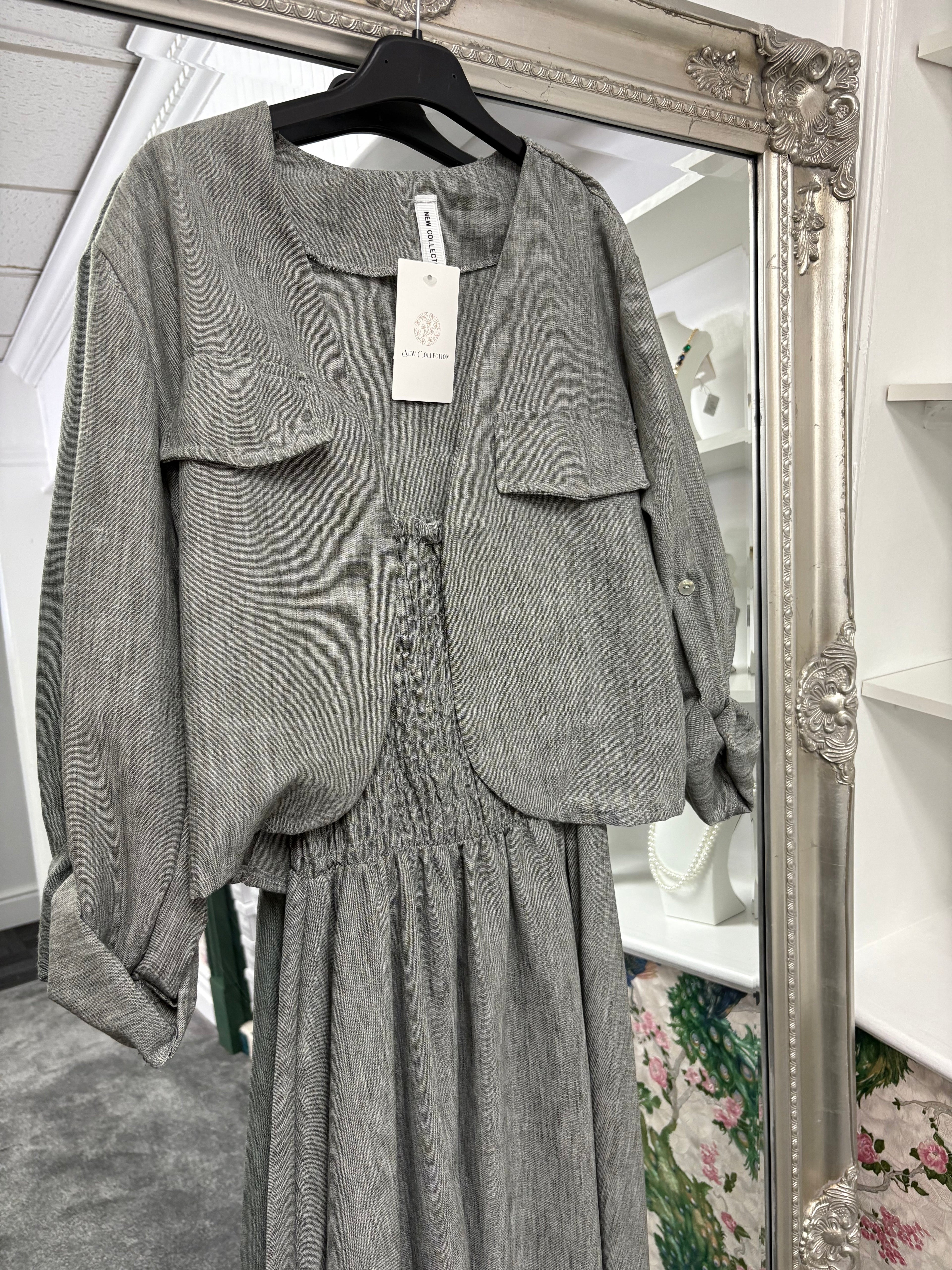 Grey Dress with Jacket | Two Piece Occasion Outfit UK 8–16/18