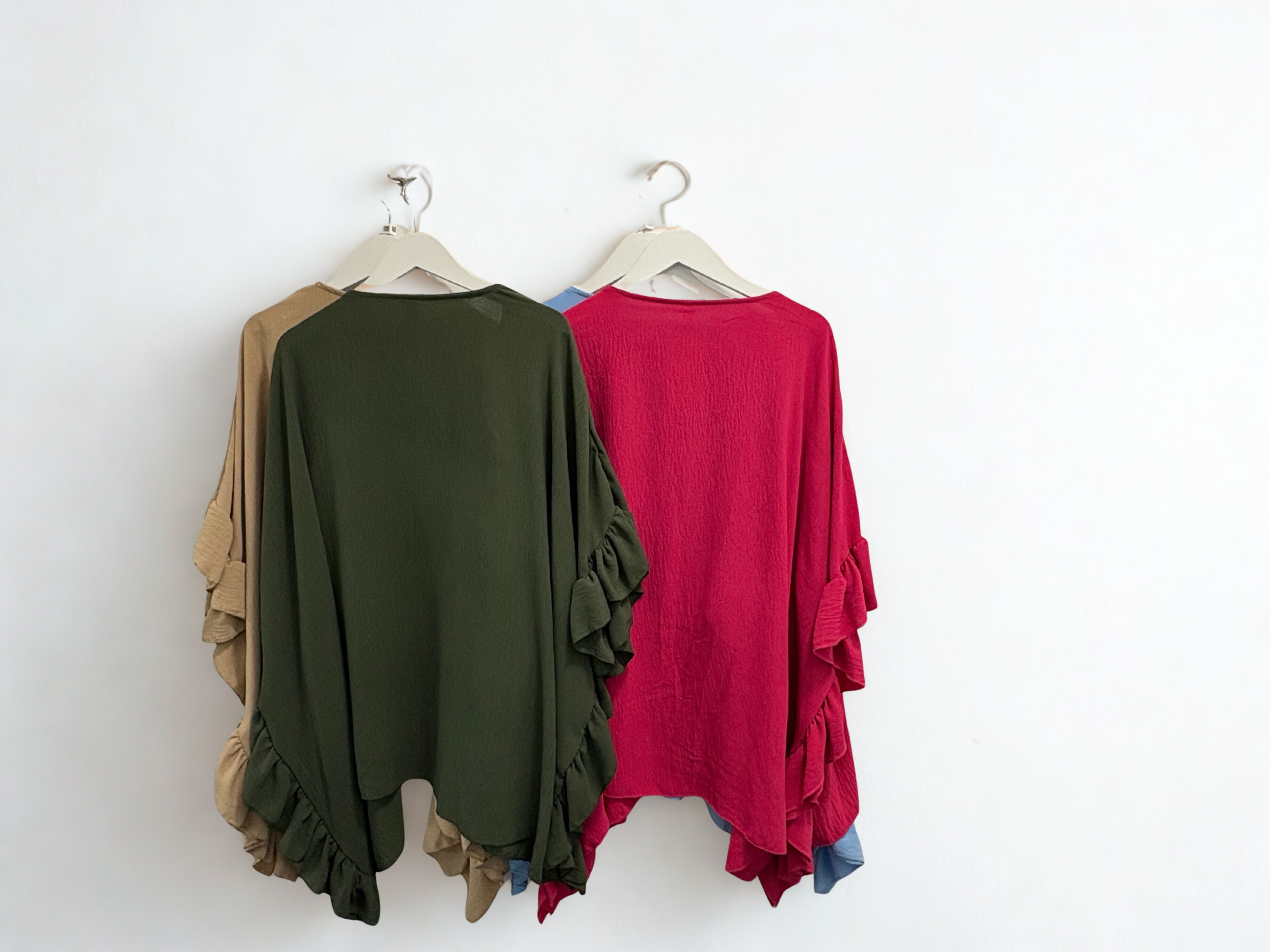 Women’s Ruffle Sleeve Kimono Cardigan | Lightweight Layering Jacket | One Size Fits 8–24/26