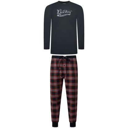 Lucky Brand Mens Pyjama Set Crew Neck Flannel Pants Cotton Lounge Sleepwear - QHA UK
