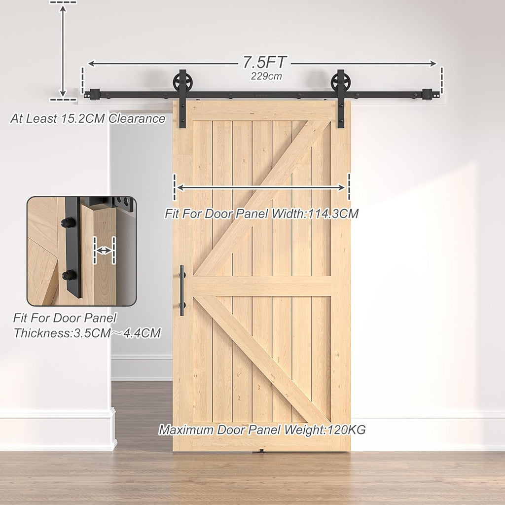 Sliding Barn Door Kit 7.5FT Heavy Duty Large Wheel Black Track SANKEYTEW