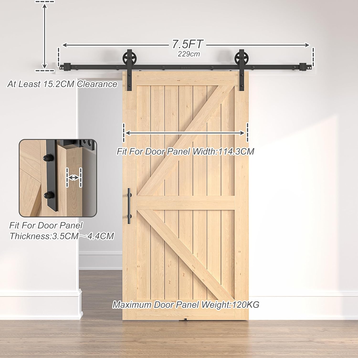 Sliding Barn Door Kit 7.5FT Heavy Duty Large Wheel Black Track SANKEYTEW