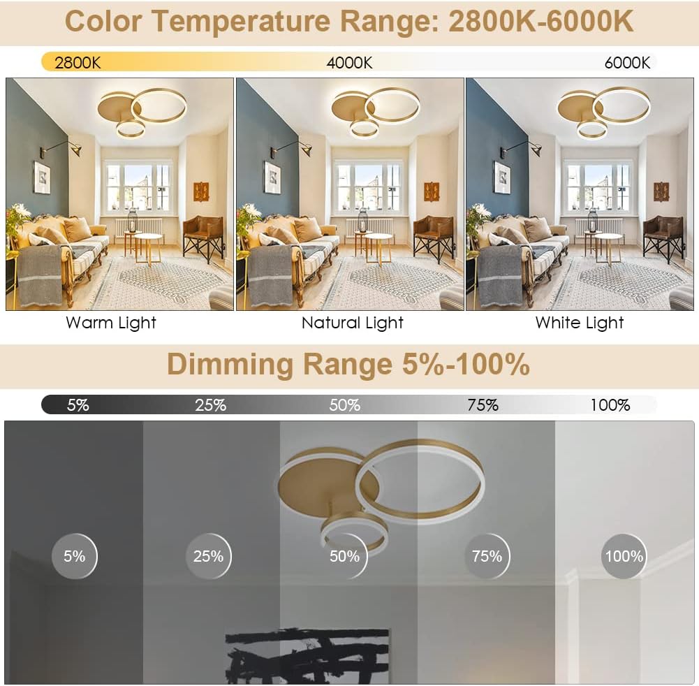 42W Dimmable LED Ceiling Light with Remote & Memory, Adjustable Color & Bright