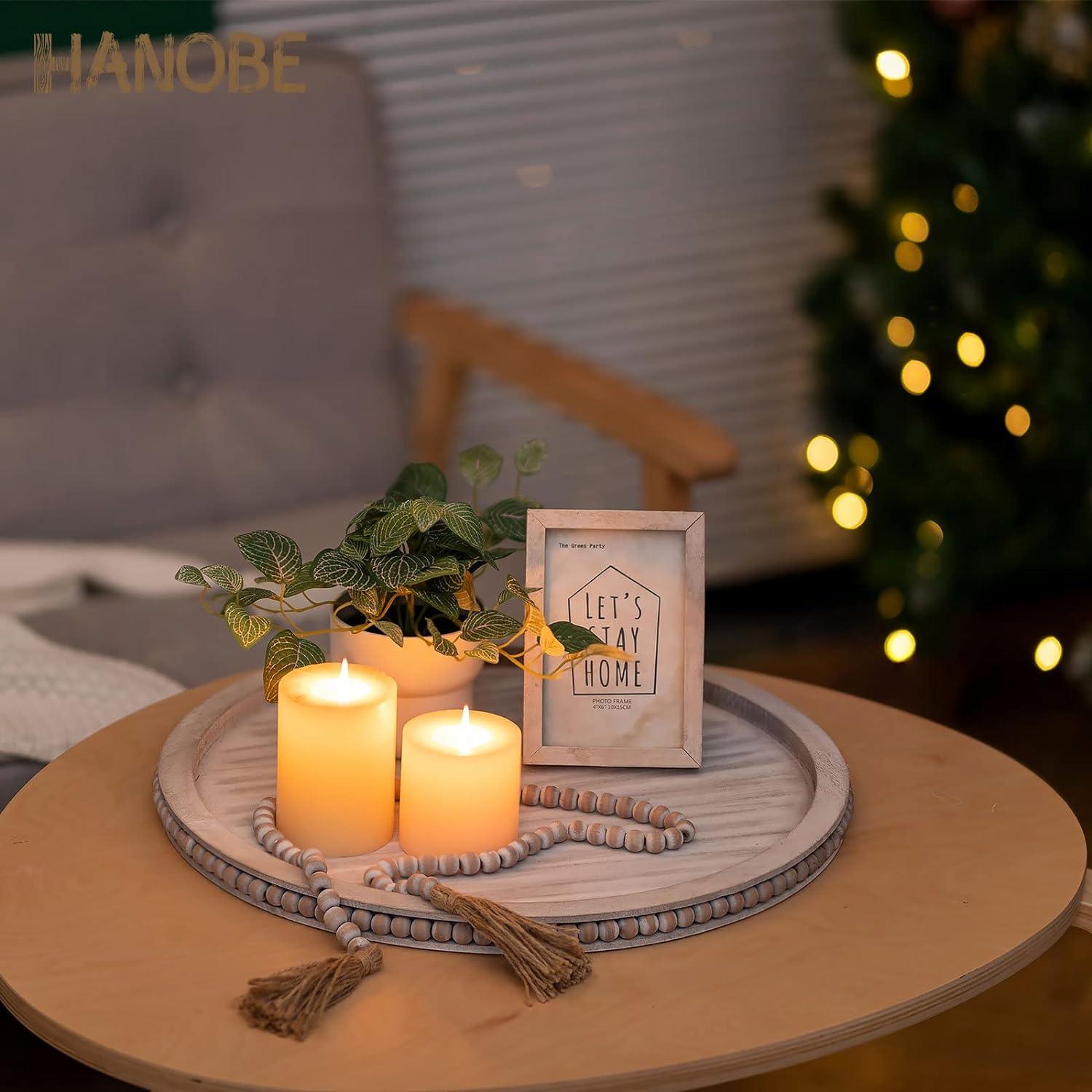 Round Decorative Wooden Tray 18 Inch Beaded Table Centerpiece HANOBE