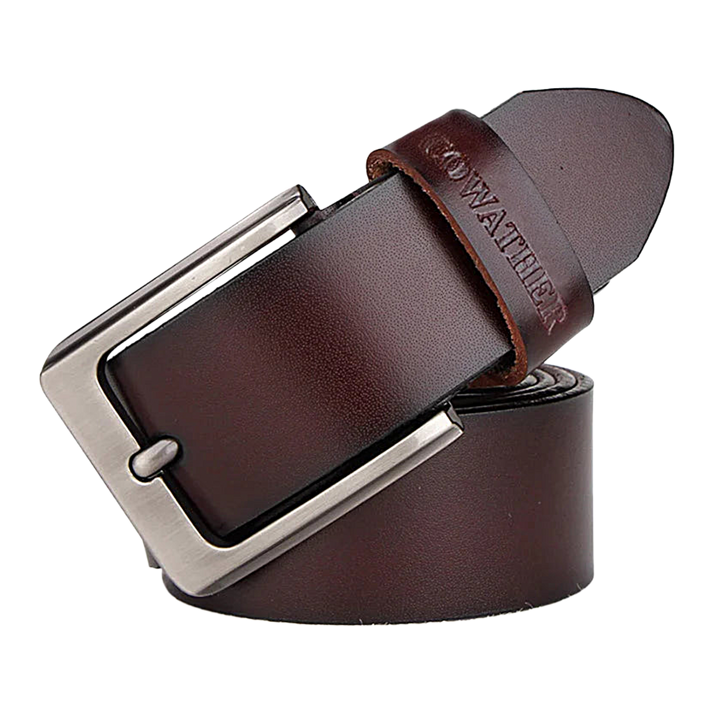Mens Genuine Cowhide Leather Belt Vintage Plate Buckle Jeans Belt XF002 - QHA UK