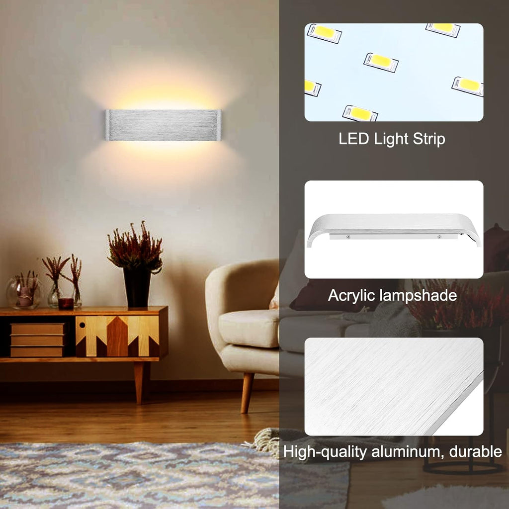 Lightess 2x 31cm LED Wall Lights Up Down Silver Lamps – Warm White Indoor Use