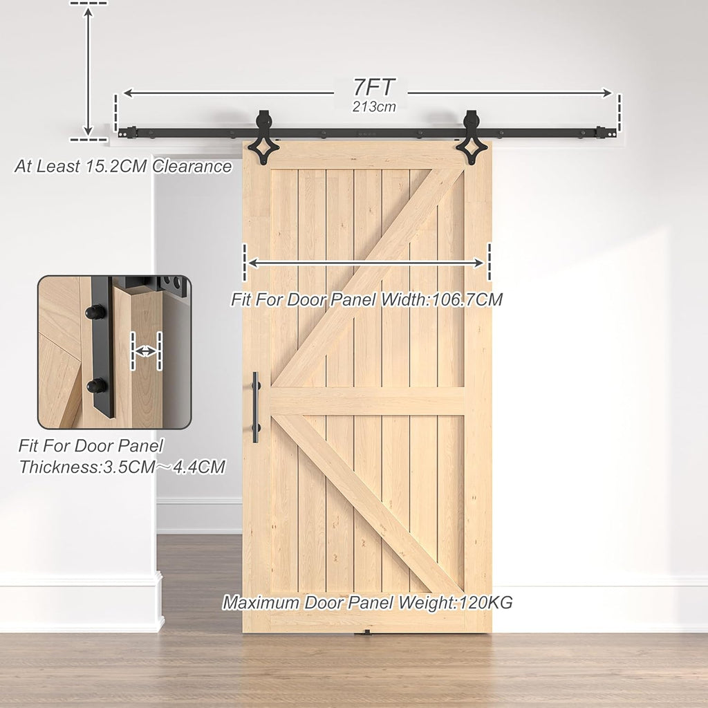 Sliding Barn Door Kit 7FT Heavy Duty Rhombic Black Track Without Door SANKEYTEW