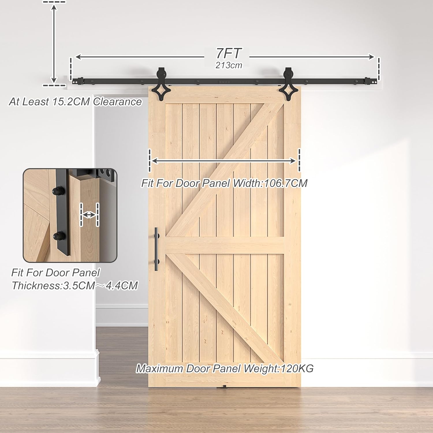 Sliding Barn Door Kit 7FT Heavy Duty Rhombic Black Track Without Door SANKEYTEW