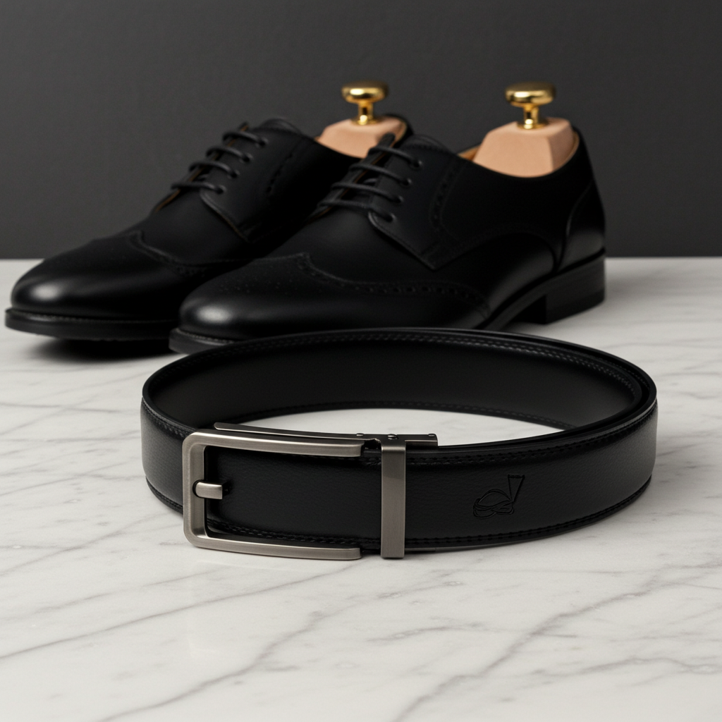 QHA Mens 35mm Ratchet Leather Belt, Silver, Gunmetal, Black Automatic Buckle Q35