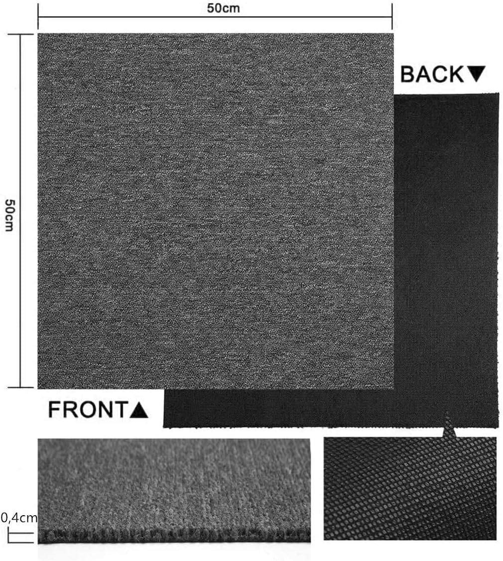Carpet Tiles 50x50cm 20PCS Heavy Duty Commercial PVC Backing Dark Grey Nisorpa
