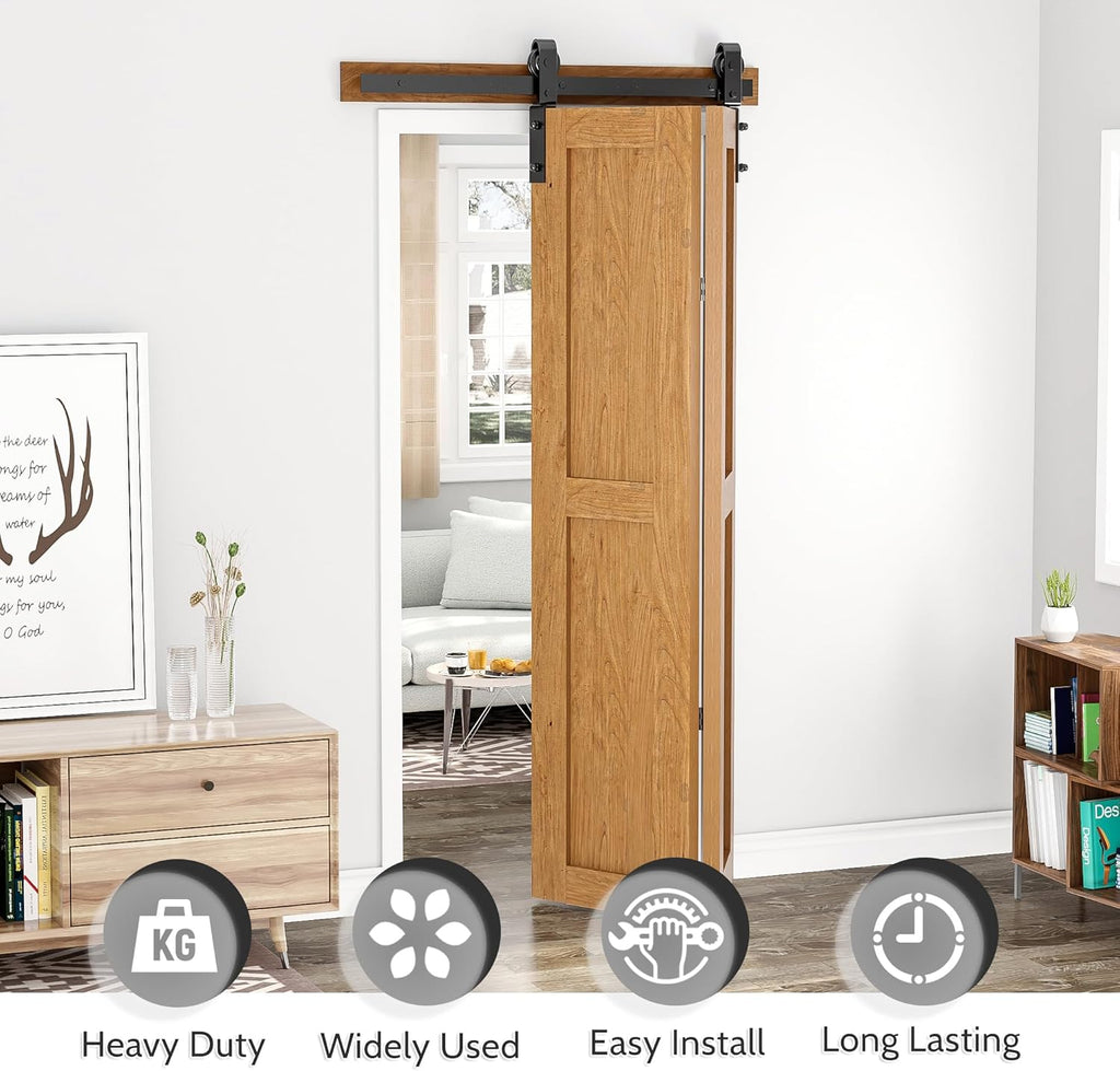 Bifold Sliding Barn Door Hardware Kit 3.3FT Double Closet Track SANKEYTEW