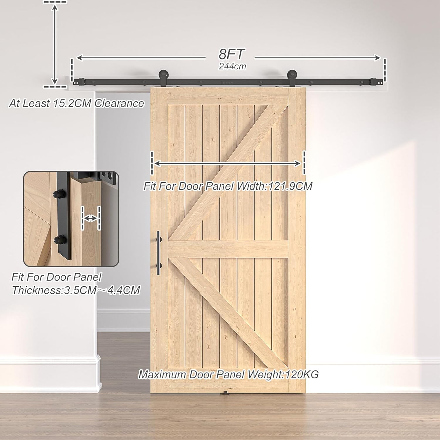 Sliding Barn Door Kit 8FT Heavy Duty Black Steel Top Loading Track SANKEYTEW