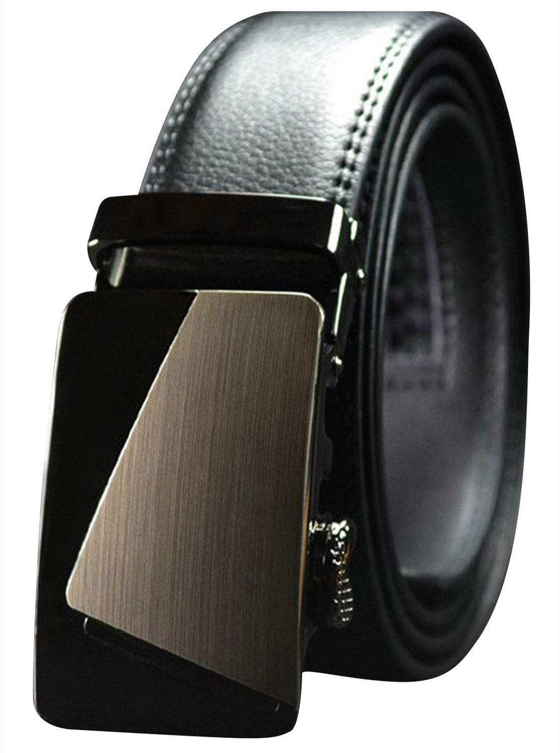 QHA Mens 35mm Ratchet Leather Belt, Segmented Bar Automatic Buckle Q5086