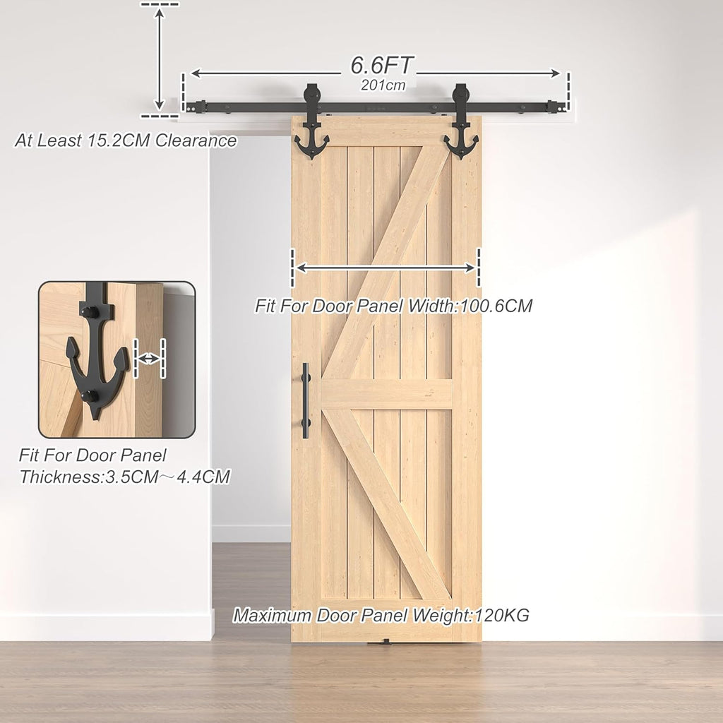 Sliding Barn Door Kit 6.6FT Heavy Duty Anchor Shaped Black Track SANKEYTEW