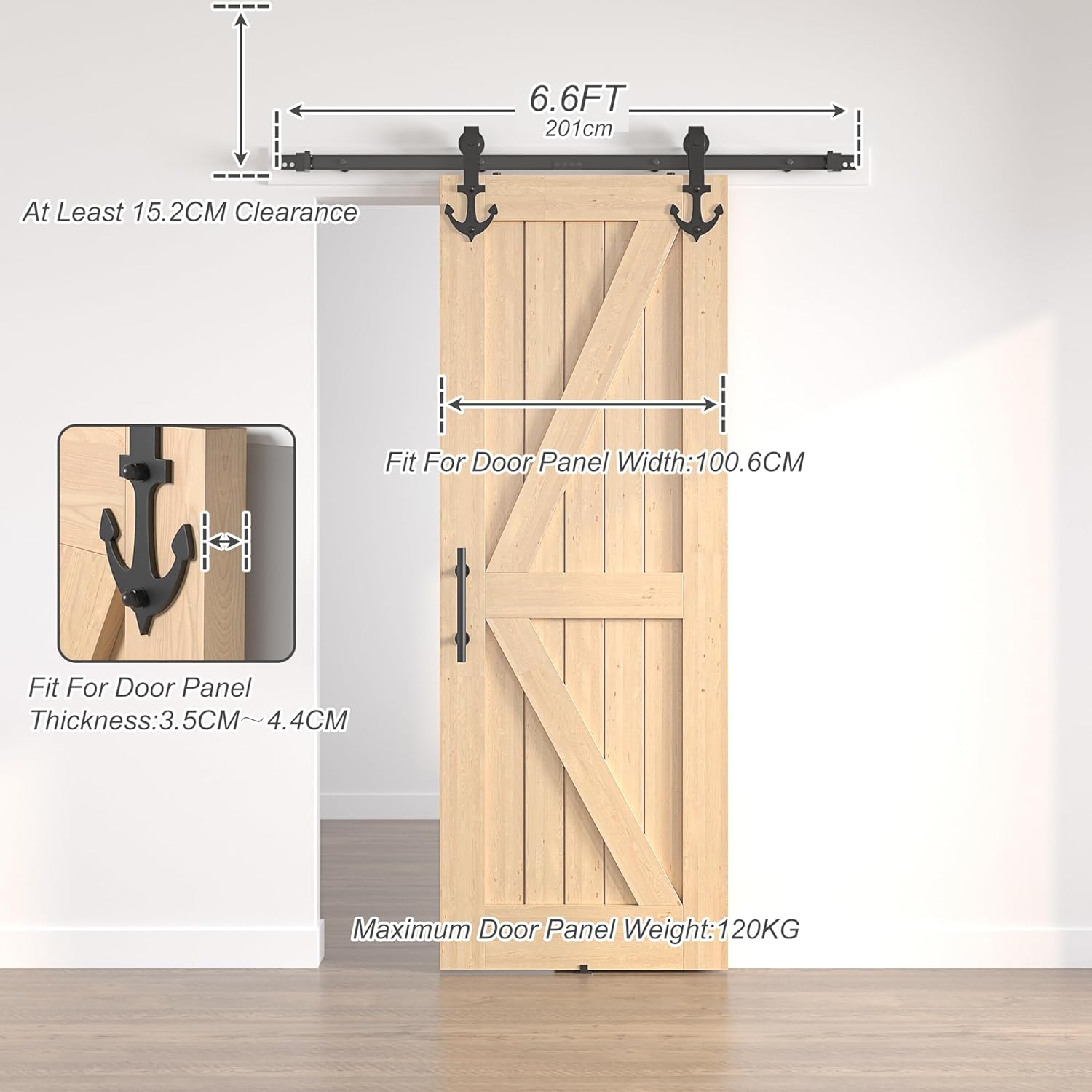 Sliding Barn Door Kit 6.6FT Heavy Duty Anchor Shaped Black Track SANKEYTEW