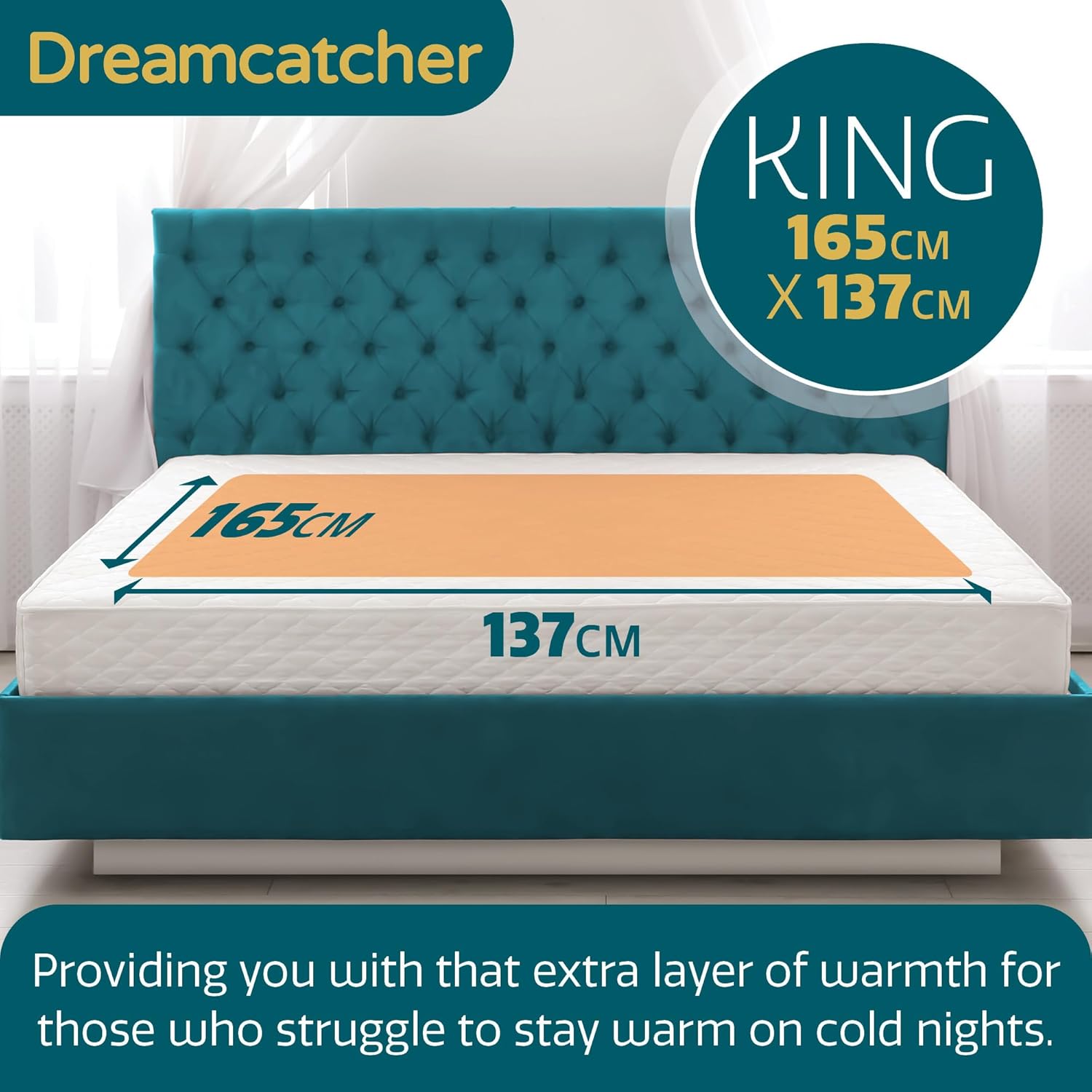 King Electric Blanket 165x137cm Soft Polyester with 3 Heat Settings Dreamcatcher
