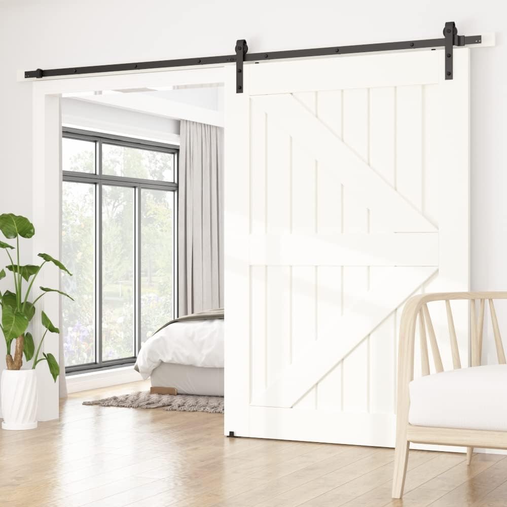 Sliding Barn Door Kit 8FT Heavy Duty Black Rail Complete Set SANKEYTEW