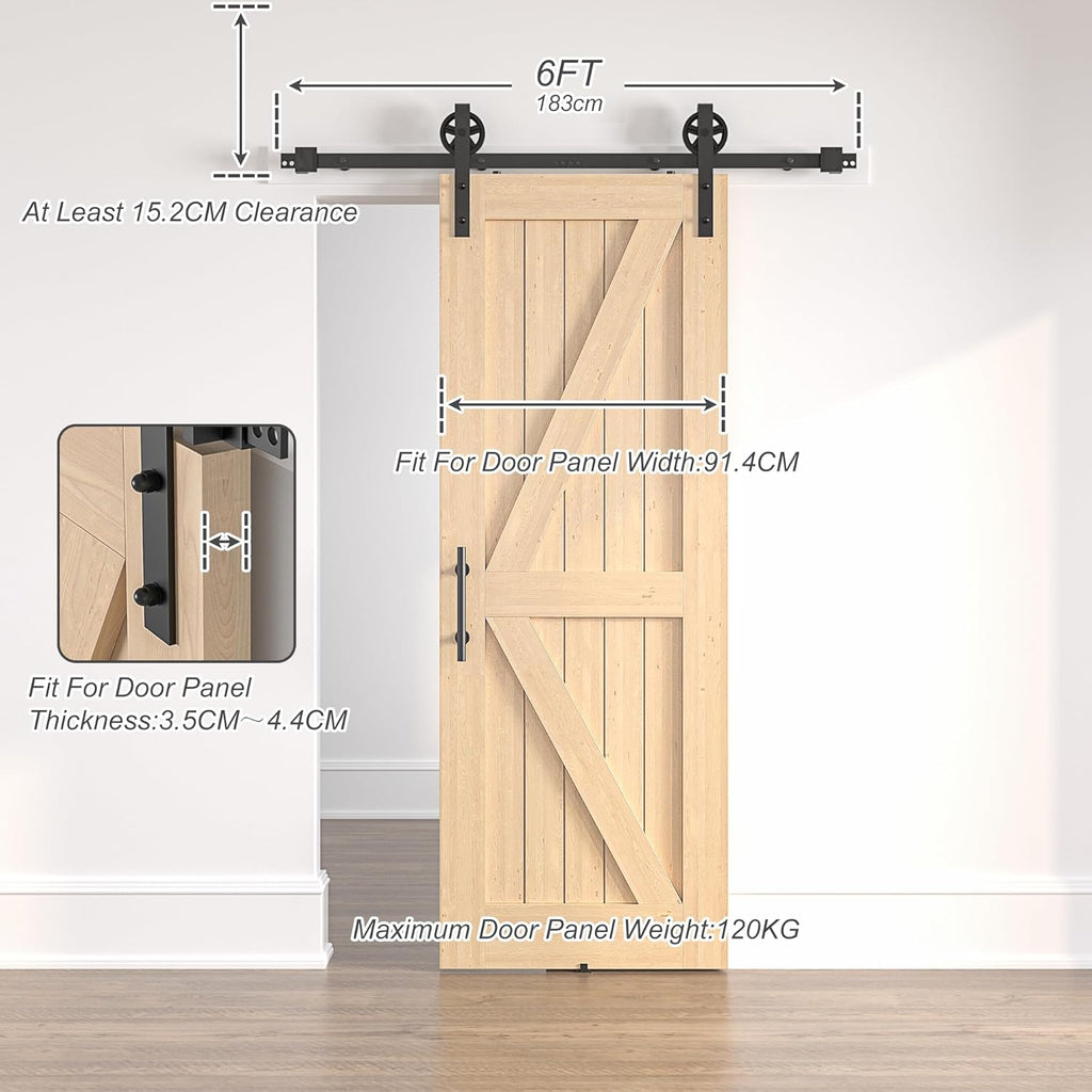 6FT Sliding Barn Door Kit Heavy Duty Single Wood Door Track Black SANKEYTEW