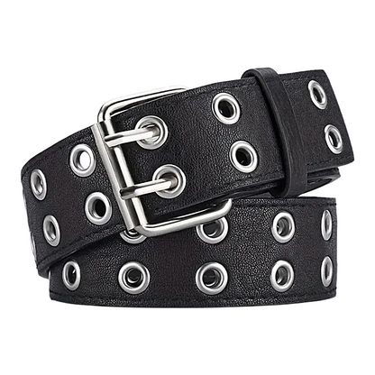 Unisex Y2K Punk Double Hole Belt PU Leather Grommet Rock Streetwear - QHA UK